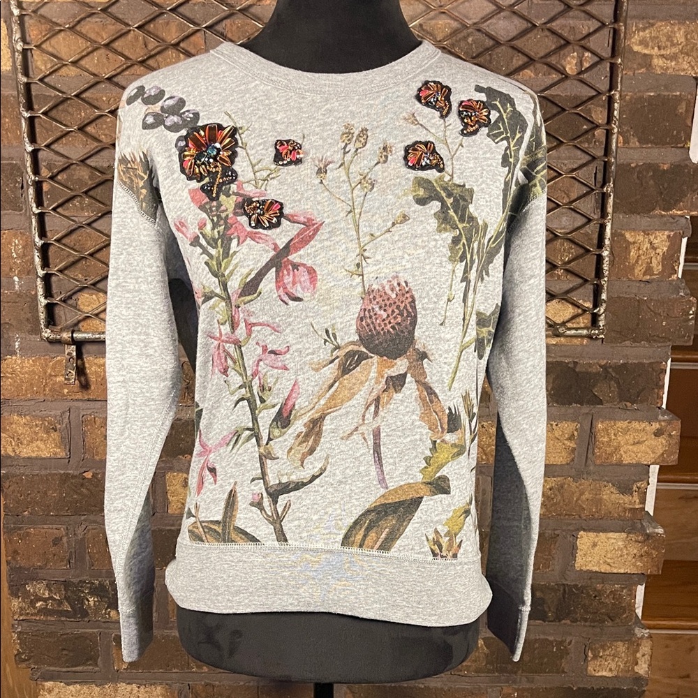 J. Crew Gray Floral and Butterfly Sweatshirt